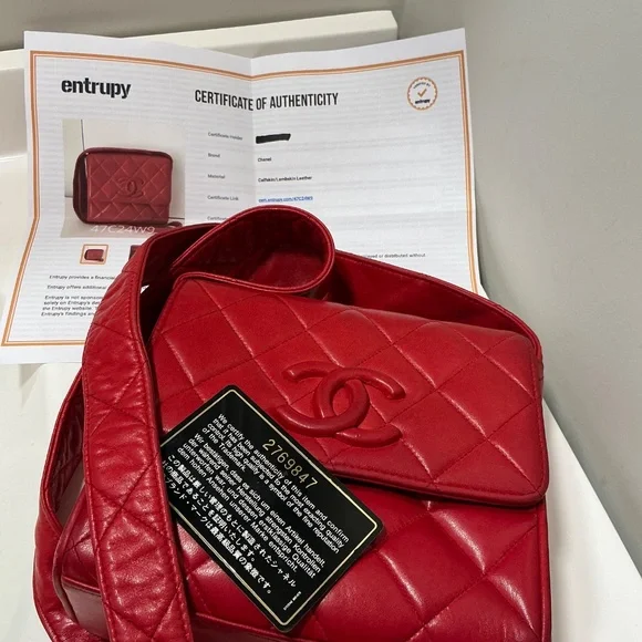 Chanel Vintage Red covered CC lambskin flap bag - Picture 11 of 11